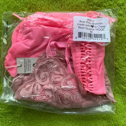 We Are HAH Bust Thru Bralette Lace Bow Barbie Pink Stretchy Loungewear Bra New M