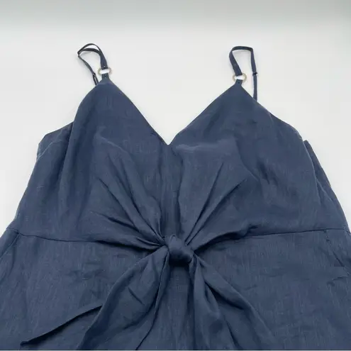 Reiss Kay Tie Detail Navy Linen MIDI Dress Size 12 Quiet Luxury Preppy Wedding