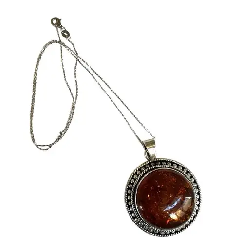Amber Gemstone Pendant ā 925 Sterling Silver Setting, Natural Baltic Amber Jewel