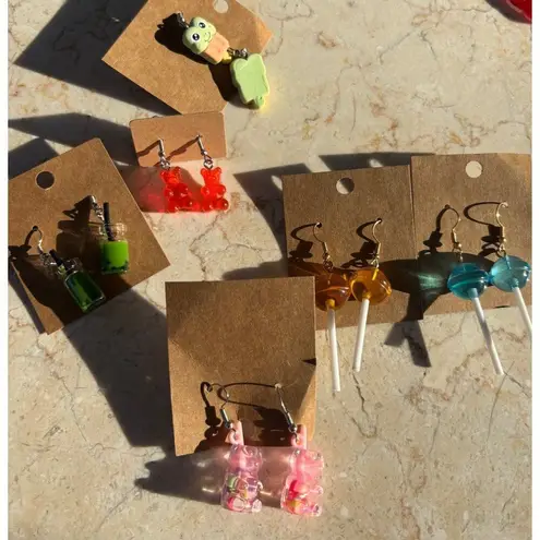 Handcrafted Novelty Dangle Earrings Set Of 6 Pairs With Cute Animal & Candy Desi Pink