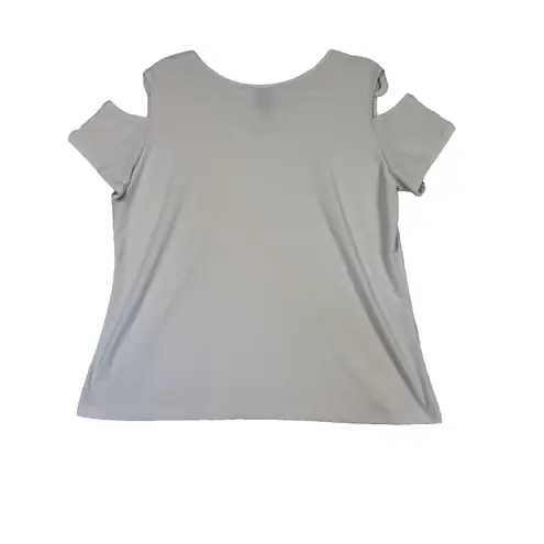 Clara Sun Woo Shirt Womens XL White Cold Shoulder Short Sleeve Stretch Top USA