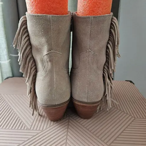 Coconuts by Matisse Booties Ankle Fringe Jane Tan Suede Heeled Boots Casual