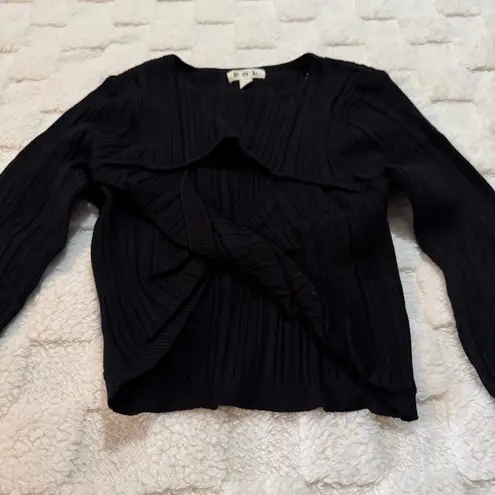 POL  Black Tan Fitted Ribbed Long Sleeve Crop Top, Twist Front, Women’s Small NWT