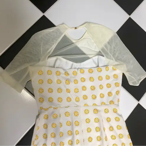 Opening Ceremony NWT Daisy Print Sheath Dress Mesh Panel Cream Pastel Yellow Y2K