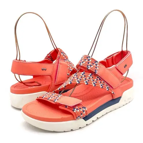 Ryka Rowana Elastic Gore Sport Sandals in Living Coral and Blue Women’s Size 9.5