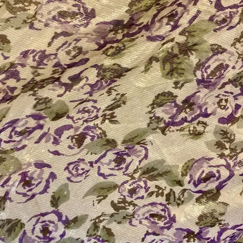 Gold Purple Floral Metallic Tassel Scarf Womens One Size