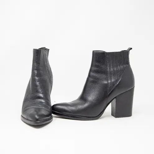 Marc Fisher LTD Alva Stacked Wood High Heel Pointy Toe Ankle Booties Shoes Black