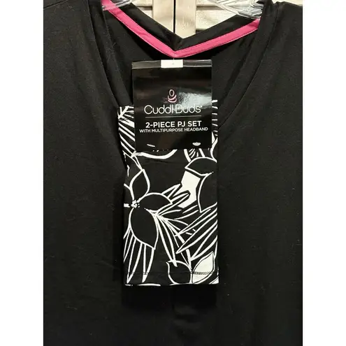 Cuddl Duds 2-Peice PJ Set Black Short Sleeve Top Floral Headband Size XS