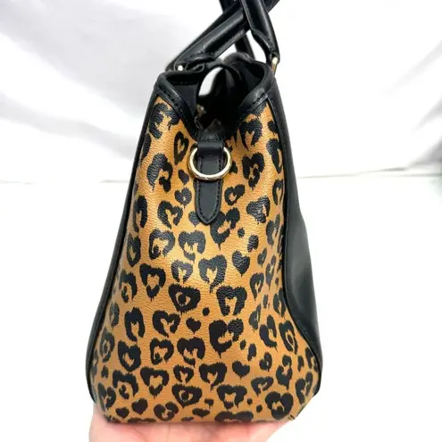 Coach  Black Margot Wild Heart Leopard Print Satchel Purse Bag