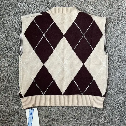 Cider NWT  Tan and Brown Sweater Vest with V-Neck Line - Image 4