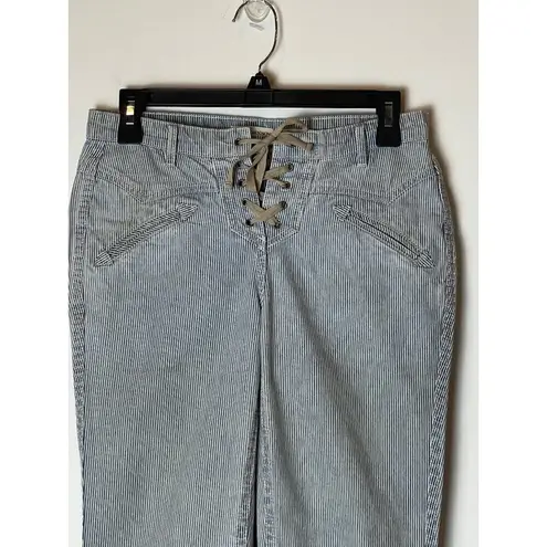 Ulla Johnson Blue And White Patria Striped Lace Up Cropped Jeans Size 0