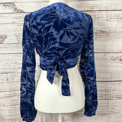 Hutch Claudia Dark Navy Crushed Velvet Wrap Crop Top, EUC, Medium, MSRP $198