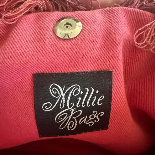 Millie Bags Yellow Pink vintage y2k fringe fabric purse, unique handbag