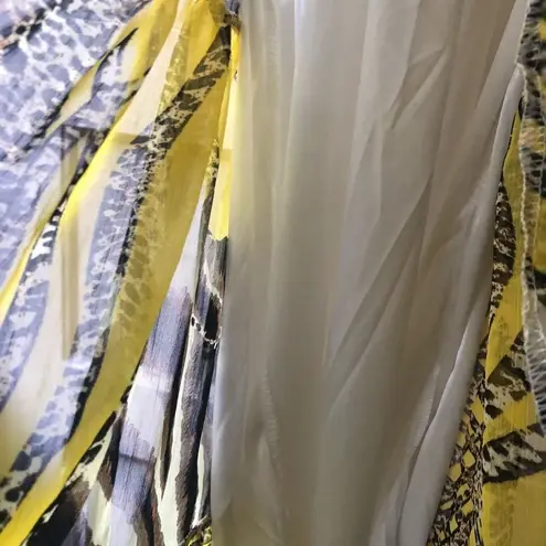 Yellow zebra animal print smocked tiered strappy summer breezy maxi dress sz S