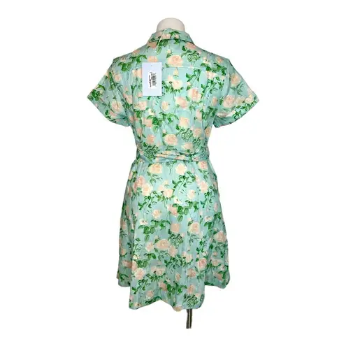 New HILL HOUSE HOME Blue Roses Linen Laura Dress Size Small Button Front Belted