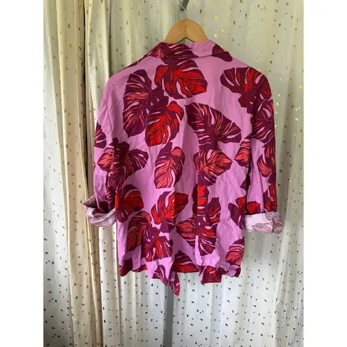 Sophia Jeans By Sophia Vergara Hawaiian Tropical Monstera Linen Blend Shirt XXXL Pink Size undefined