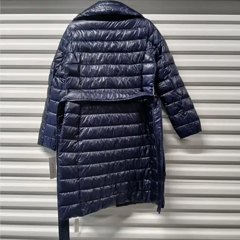 via spiga Asymmetrical Belted Puffer Coat Women's Medium Blue Winter Outerwear