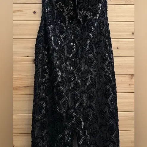 Vintage Stenay Size Small Beaded High Halter Scalloped Neckline Fancy Prom Gown Black