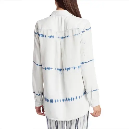 Bella Dahl $188 Tie Dye Tencel Button Up Top With Raw Hem