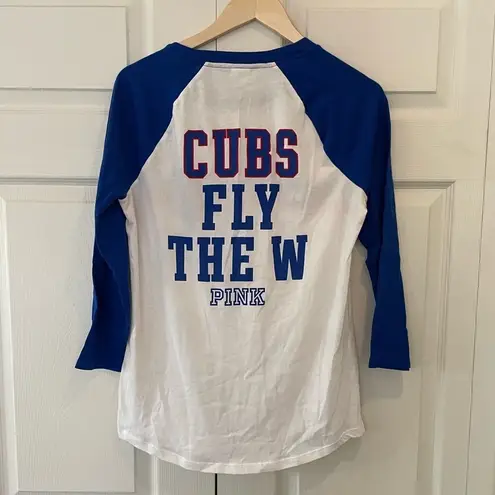 PINK by Victoria’s Secret Chicago Cubs 3/4 Sleeve Baseball Sequin Bling Shirt Blue Size M