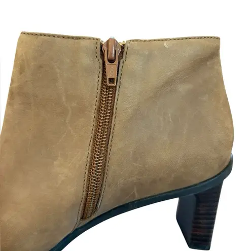 Etienne Aigner Saddle Leather Ankle Zip Boots Square Toe Women 8.5 Beige Brown