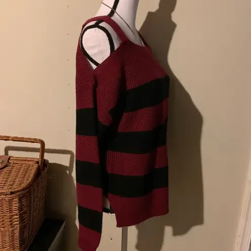 Hooked Up Red and Black Cold Shoulder Sweater Size M