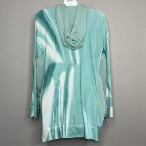 ESCADA SPORT Jacket Womens Large Athleisure Tie Dye Lightweight Silk Hooded Luxe Blue