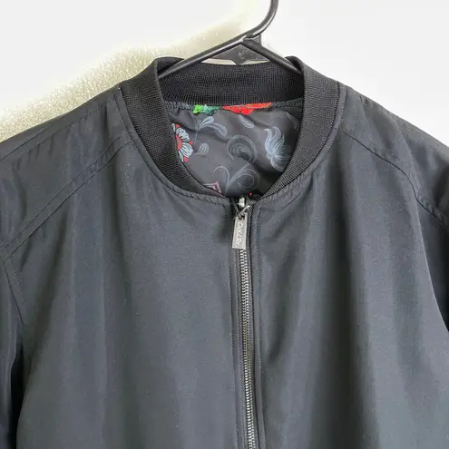 Retro Rifle Fiesta Bomber Jacket XS Black Full Zip Reversible Red Floral NWT