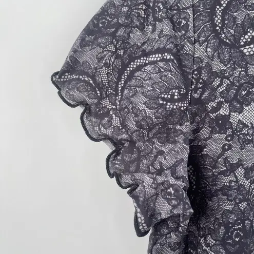 Y2K Top Large Short Sleeve 2000s Lace Print Rhinestones Babydoll Bratz Vintage Black