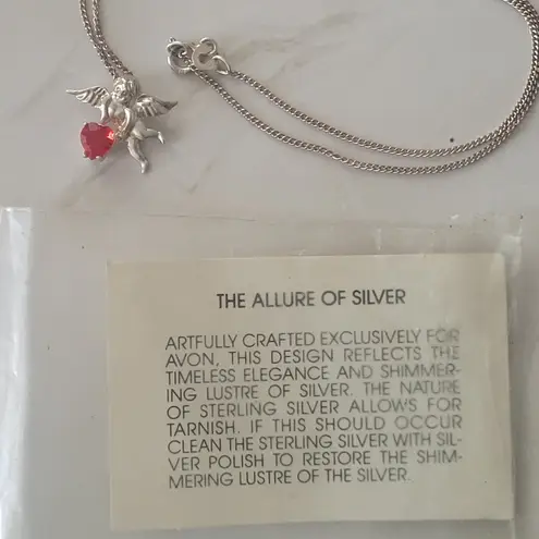 Vintage Sterling Silver Red Gemstone Birthstone Dainty Angel Necklace