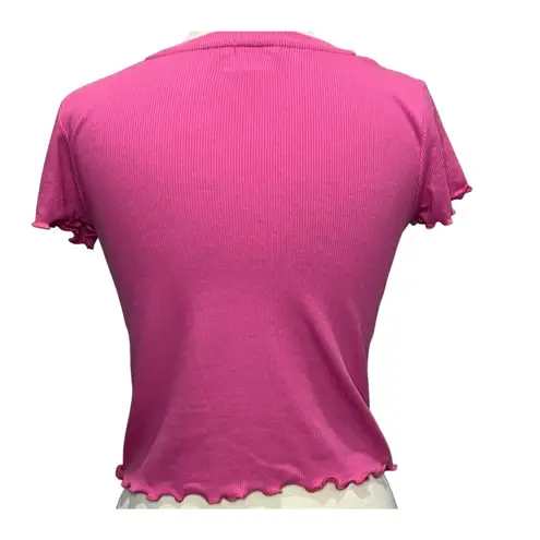 Cut and cropped Baby Tee Womens S Pink Ribbed Embroidered Butterfly Barbie Y2K