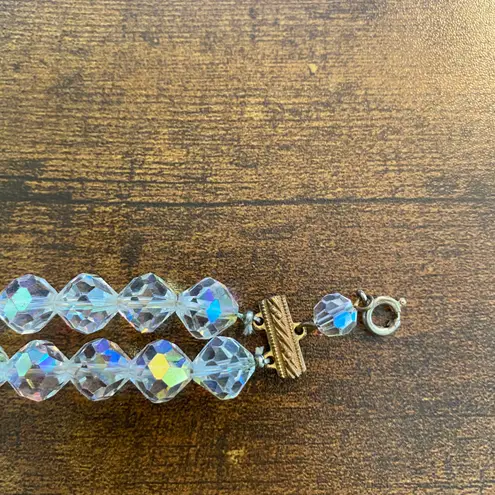 Jewelry necklace earrings and bracelet set Iridescent clear sparkle beads Silver