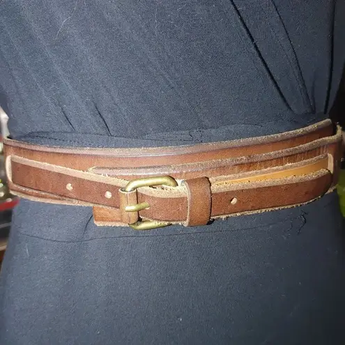 Leather Belt Ann Taylor Loft Brown Brass Buckle Size 36 Medium Genuine Leather