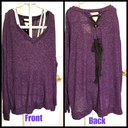 a.n.a  Purple Sweater with Back Lace up Tie Long Sleeve top stretchy knit Sz L