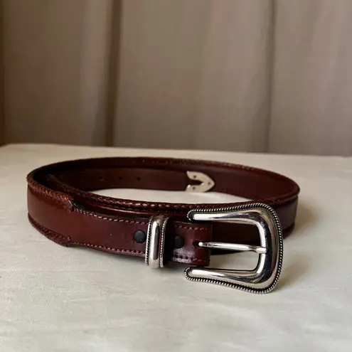 Vintage Brown Leather Belt w/ Western Silver Buckle & Braided Trim 1.5" Size 36