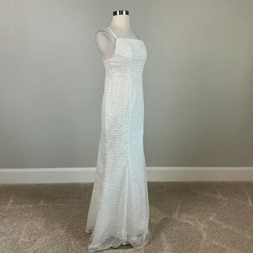 Aidan Mattox White Sequined A-Line Sleeveless Long Evening Gown Size 12 Formal
