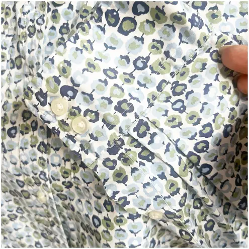 Lands' End  Women’s Sz L Blue Green All Over Floral Print Button Up Shirt Collared