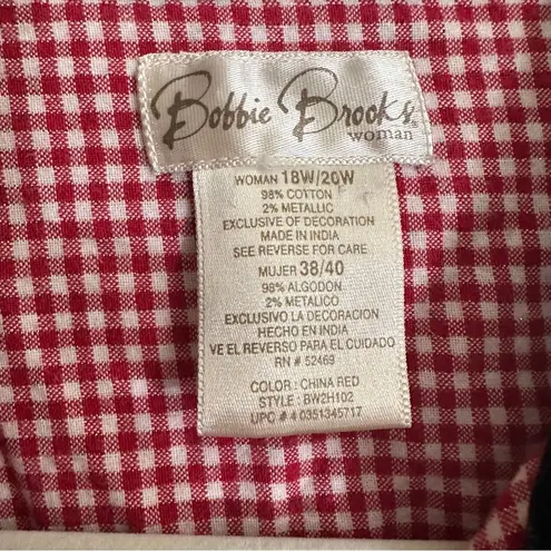 Bobbie Brooks Red Gold Checkered Plaid Mitten Holiday Blouse 18W/20W 2X Velvet C