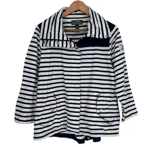 Lauren Ralph Lauren Active Navy White Striped Zip Front Jacket size Medium NWT Blue