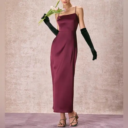 Rihoas The Red Back Slit Satin Sling Maxi Dress