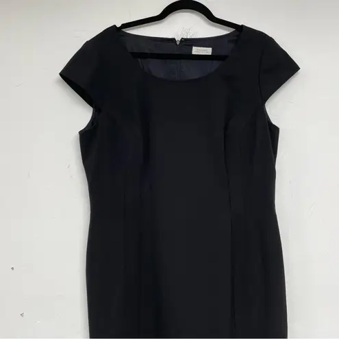 Tahari ASL Black Cap Sleeve Knee Length Sheath Dress Womens 14 Preppy Academia