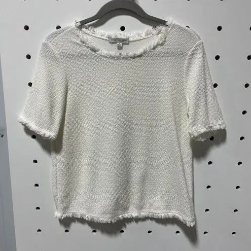 Green Envelope Women White Textured Fringe Knit Top Size S