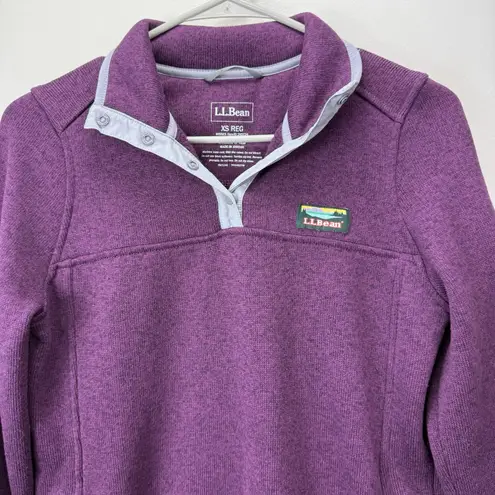 LL Bean Womens Purple Sweater Fleece Pullover 1/4 Snap Teal Blue Size XS Pockets
