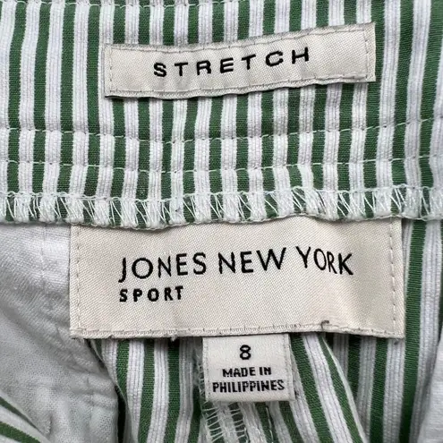 Jones New York  Sport Shorts Womens 8 Green White Striped Bermuda Stretch Casual