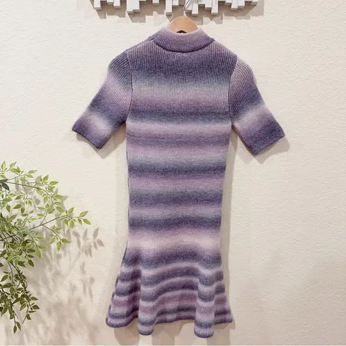En Saison Ombre Knit Short Sleeve Mock Neck Fit & Flare Mini Sweater Dress S NWT Purple