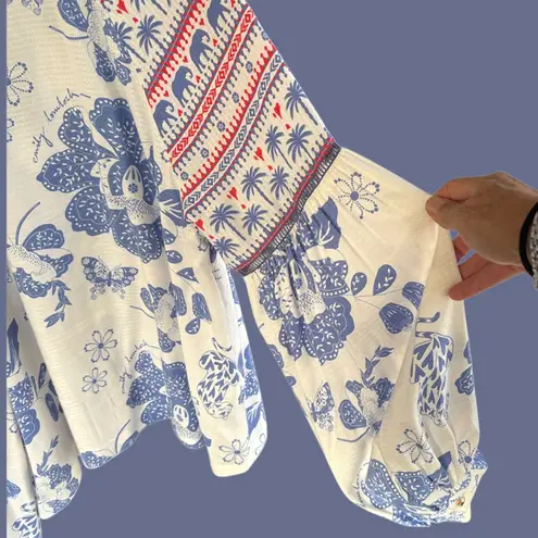 Like New Anthropologie Emily Lovelock Emma Top Medium Floral Elephant Palm Tree