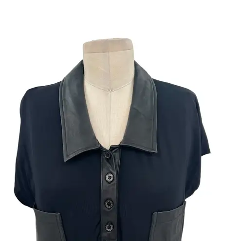 Love moschino Shirt Dress Collared Leather Detail Short Sleeve Black Size US 6