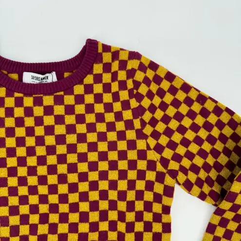 Daydreamer Fig Check Fitted Pullover Sweater New XS