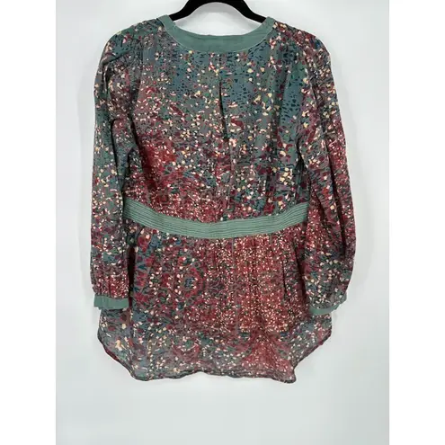 Little Journeys Chicago Womesn Artsy Tunic Top Button Front Medium Lightweight Green