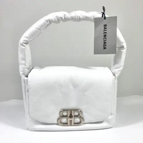 Balenciaga Small Monaco Leather Shoulder Bag Optic White NEW 7878962AA3Z
